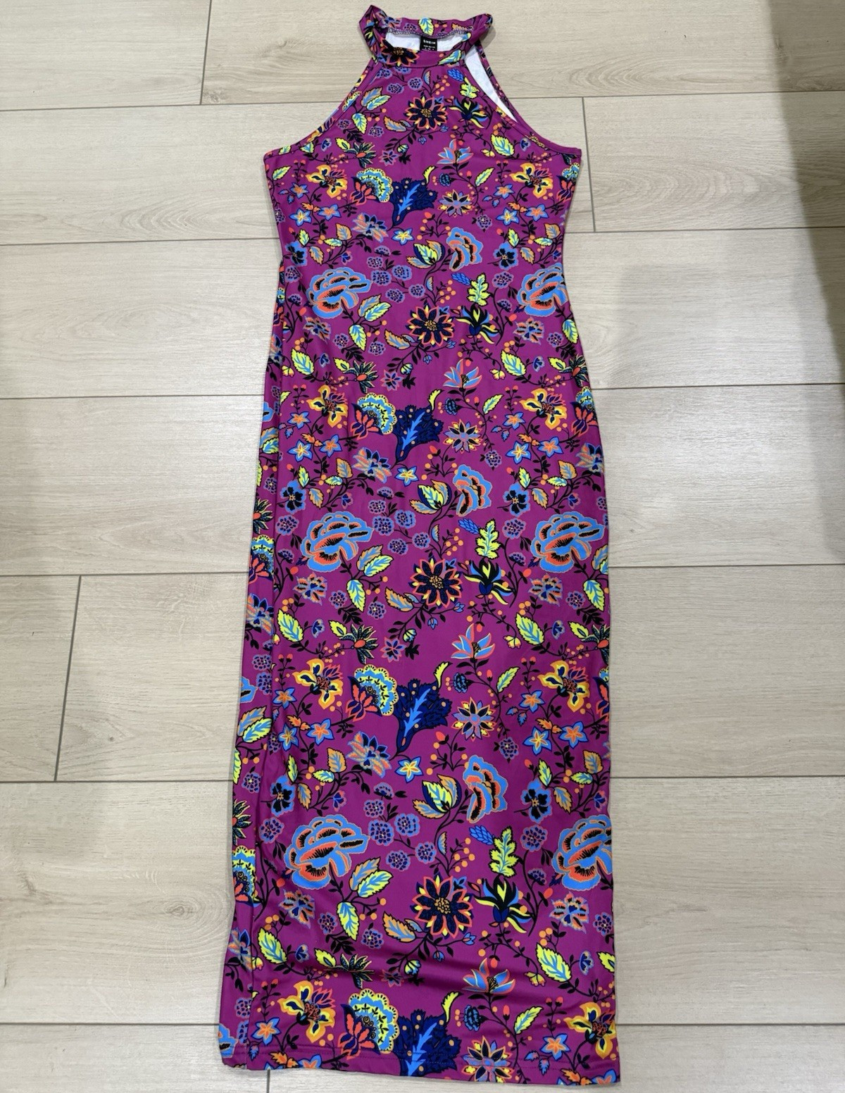 SHEIN Purple Multicolor Floral Halter Neck Sleeveless Long Maxi Dress S