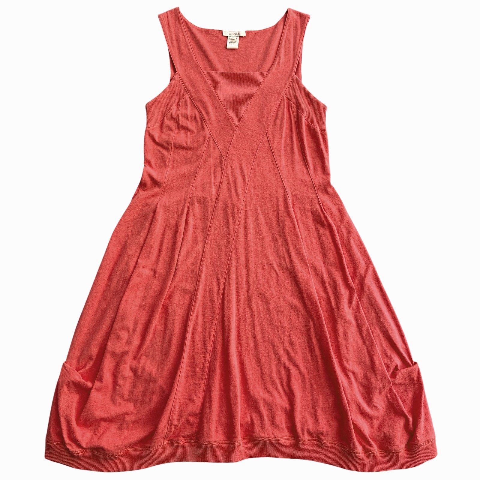 SUNDANCE Women’s Sleeveless Midi Dress with Rib Cuffed Hem, Coral, Sz Small