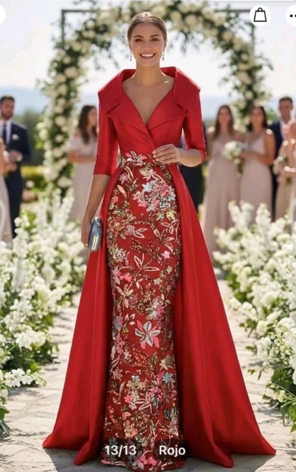 Red Floor Length Evening Gown