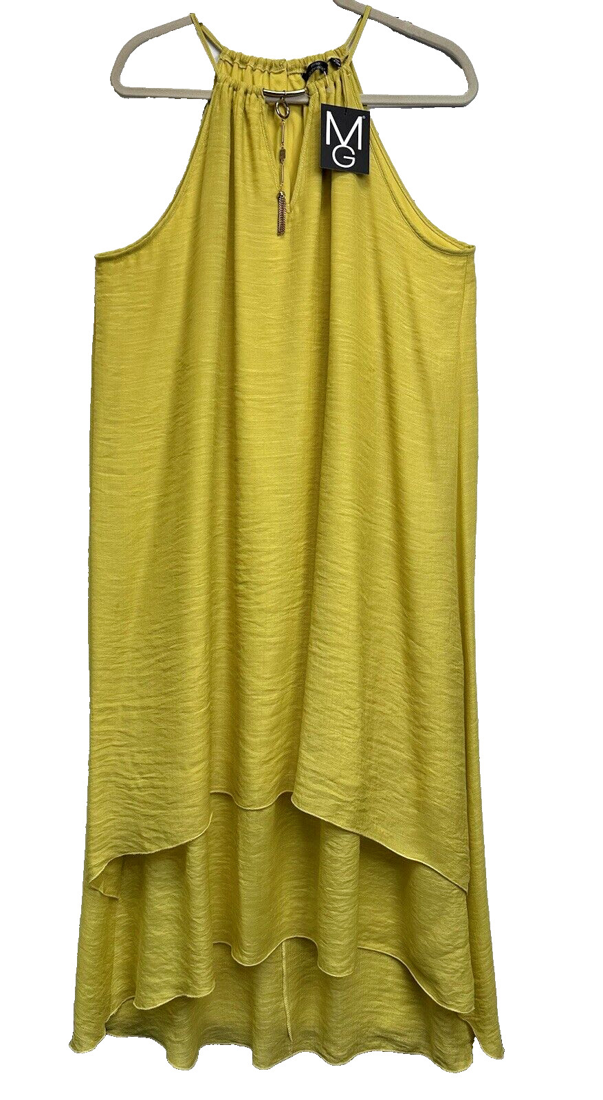 Mile Gabrielle Women Spaghetti Strap Dress XL Mustard Halter Layered Hi-Low