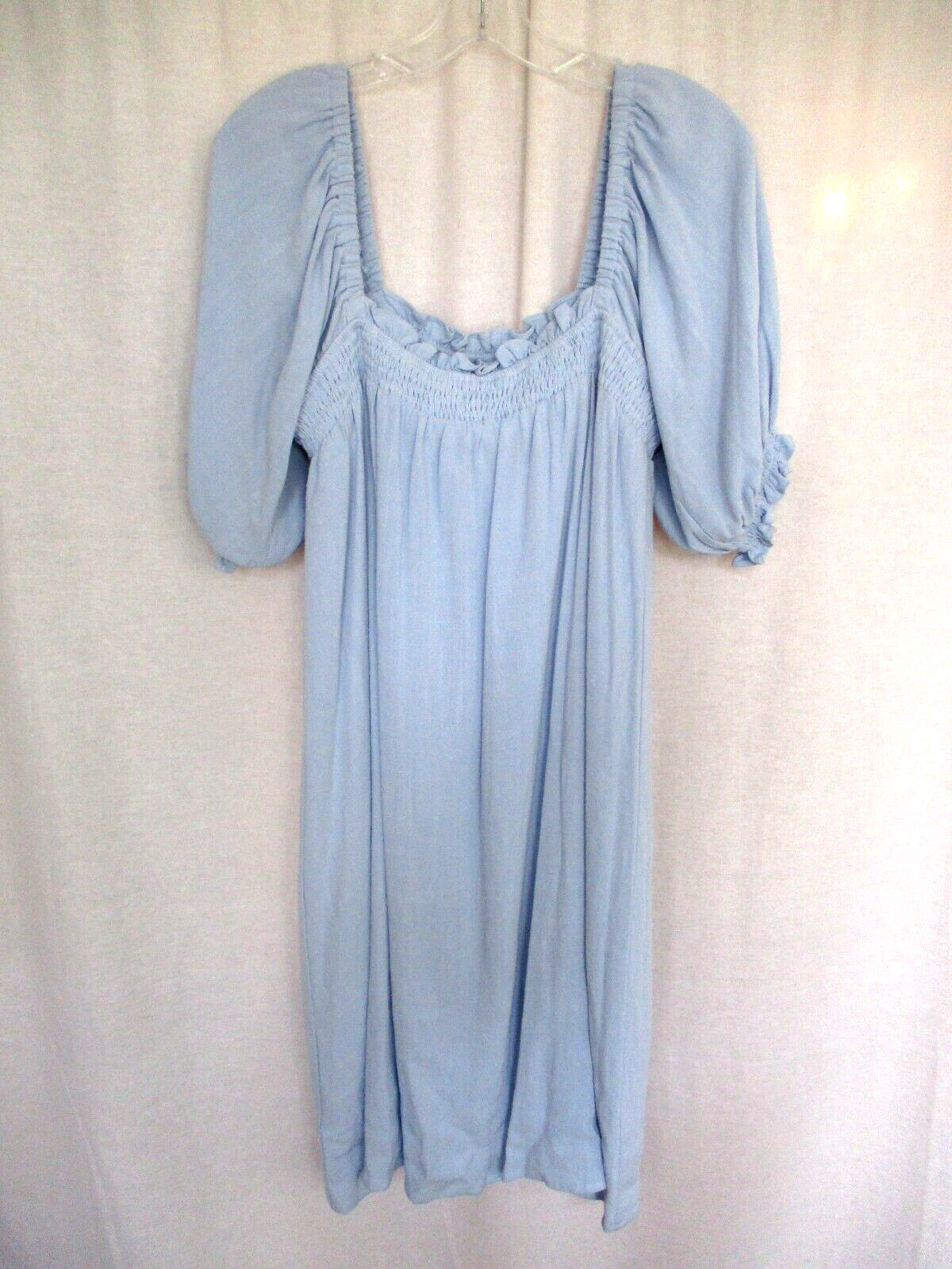 Sugarlips Dress XL Placid Blue Fully Lined Rayon & Linen Elastic Bodice & Sleeve