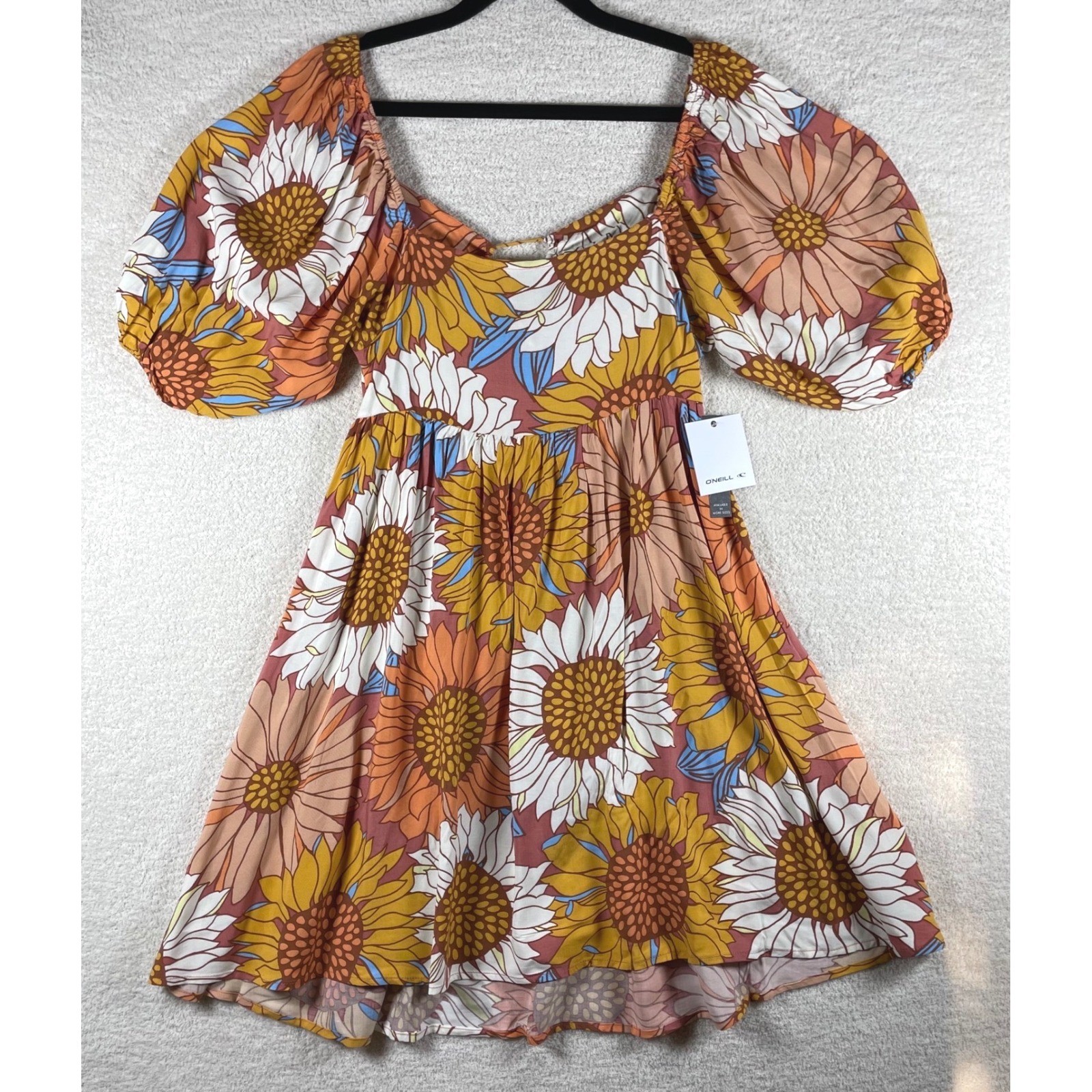 nwt open back sundress babydoll empire waist twirly S sunflower boho hippie
