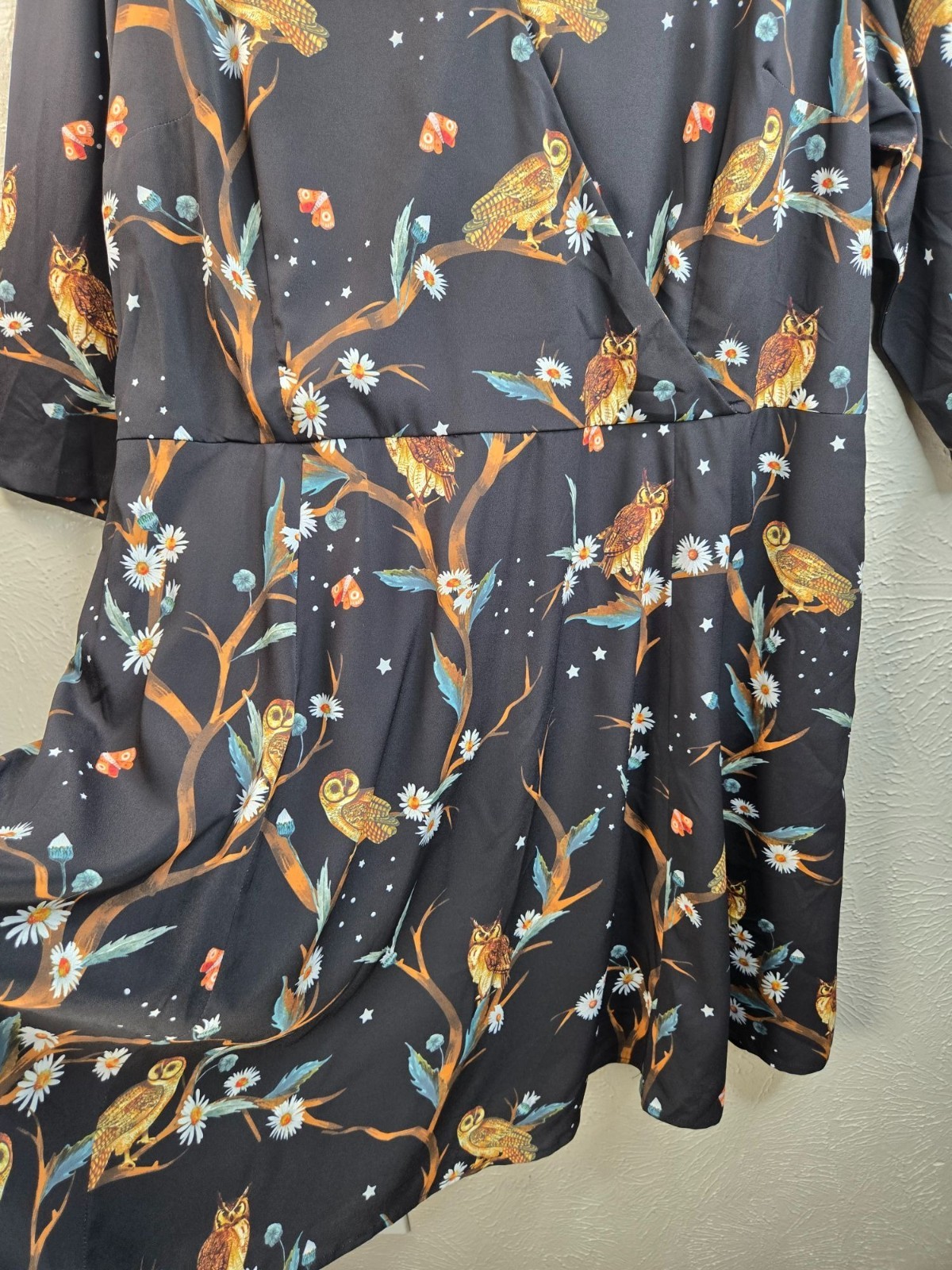 Eshakti Owl Print Pocket Dress Plus Sz 24W Black Flowy Novelty Art Forest Fairy