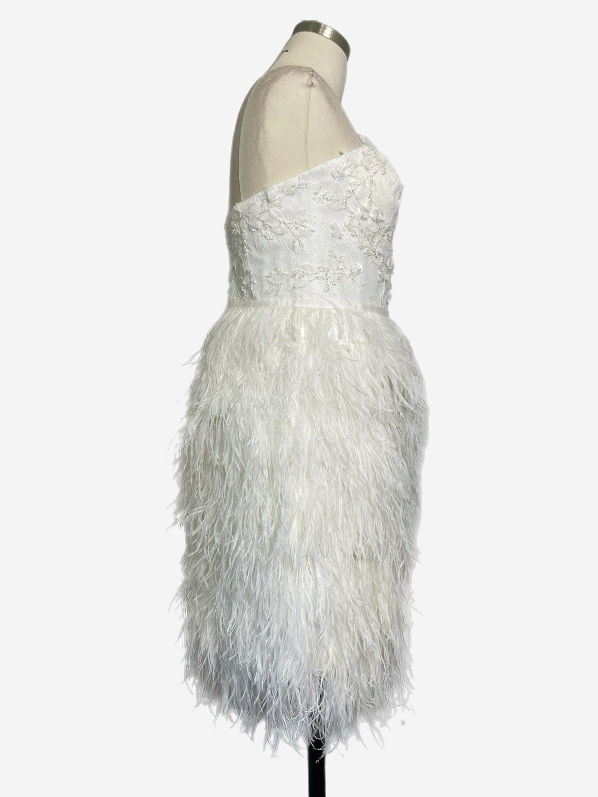 Allison Webb NWT White Hadley strapless floral beaded feather dress bridal XS/S