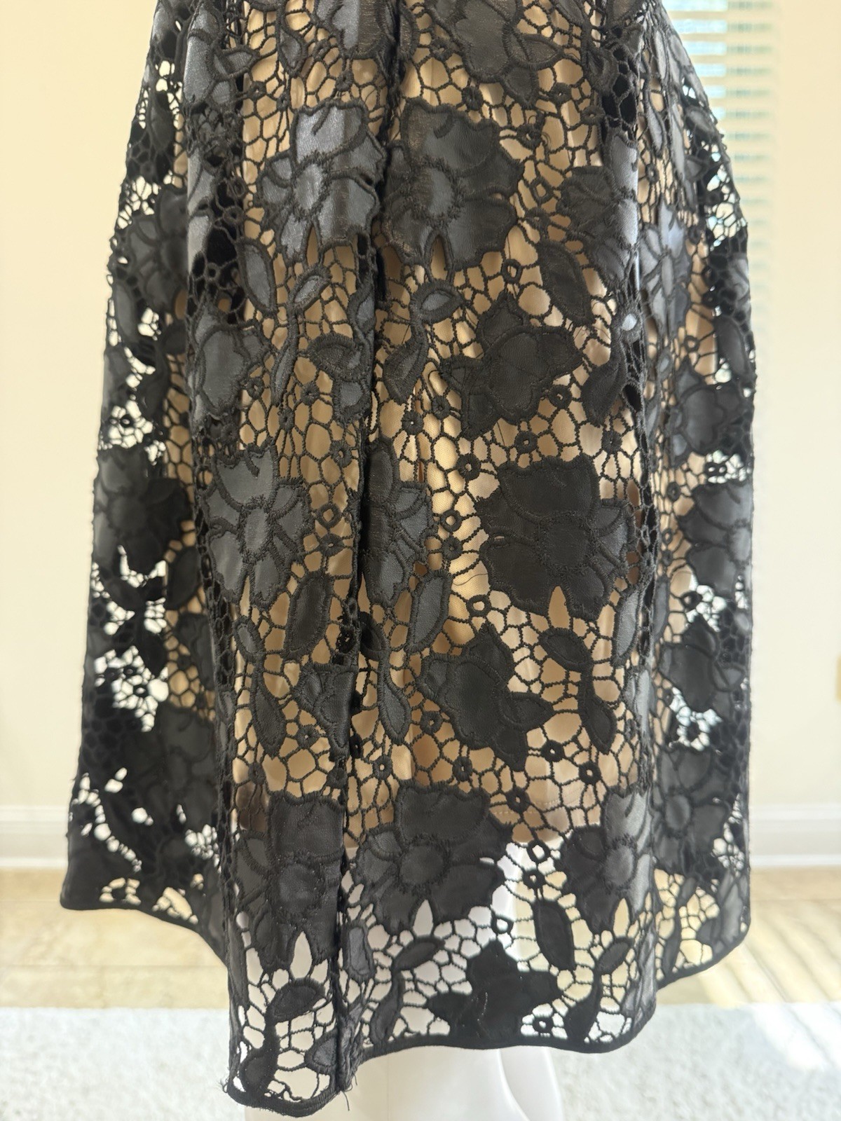 Romeo & Juliet Couture Black and Nude Floral Eyelet Lace Illusion Dress SizeS