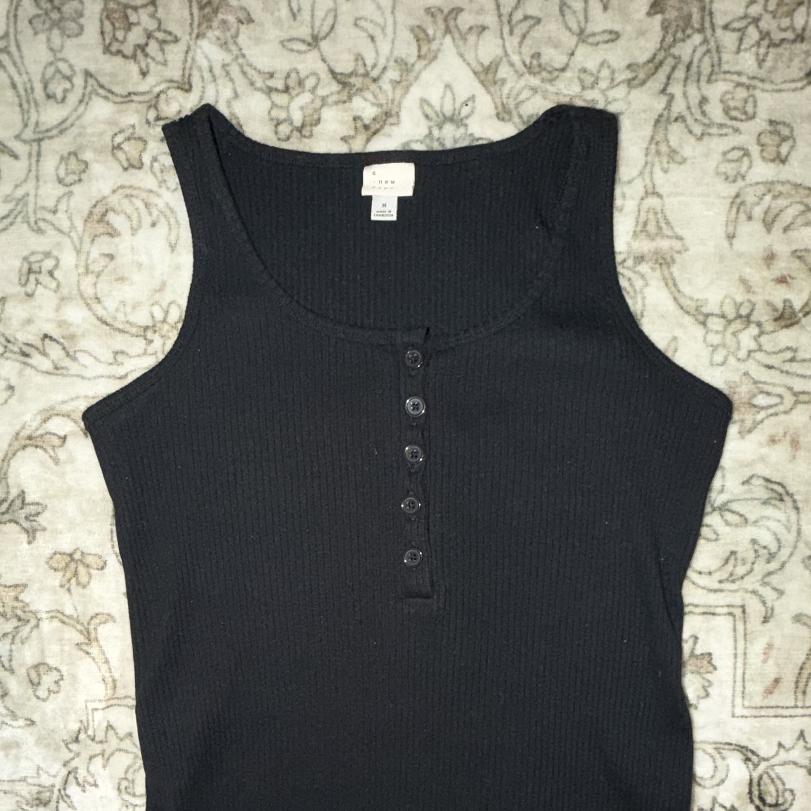 A New Day Black Ribbed Knit Scoop Neck Sleeveless Midi Bodycon Dress Size M