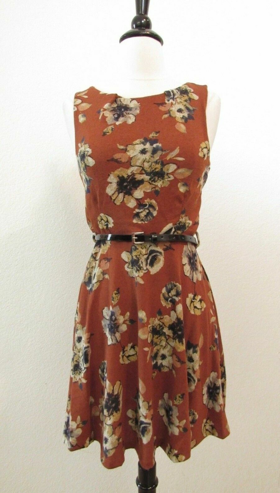 New Dress Size Large Rust Burnt Orange Belt Boho Retro Mod Cottage