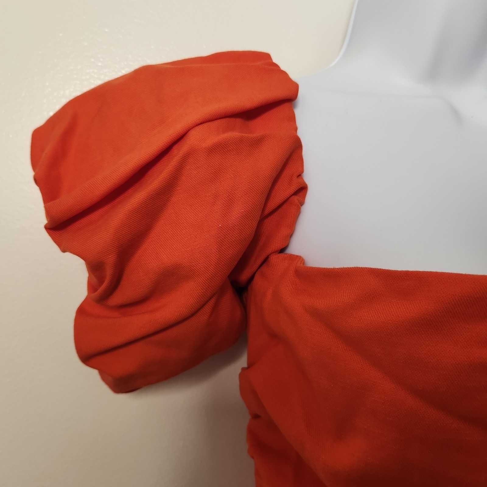 Reiss Shona Puff Sleeve Off-Shoulder Midi Dress Orange Linen Blend Sz 8 Smocked