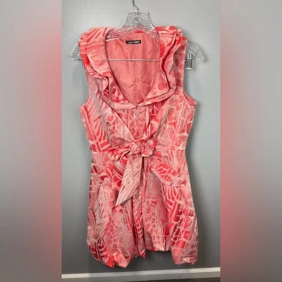 Samuel Dong Women’s Dupioni Bubble Dress Double Collar Pink Size Small