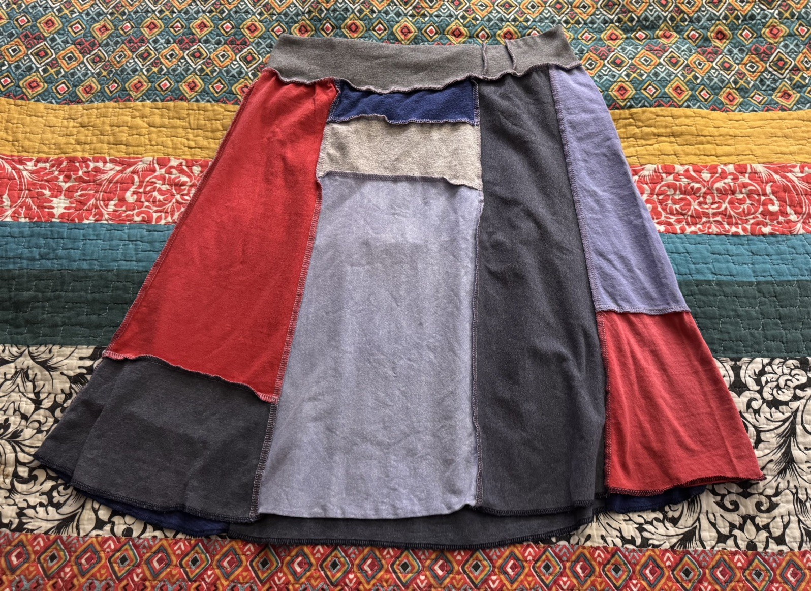 Upcycled T Shirt Patchwork Skirt Boston Red Sox Unique Sz M