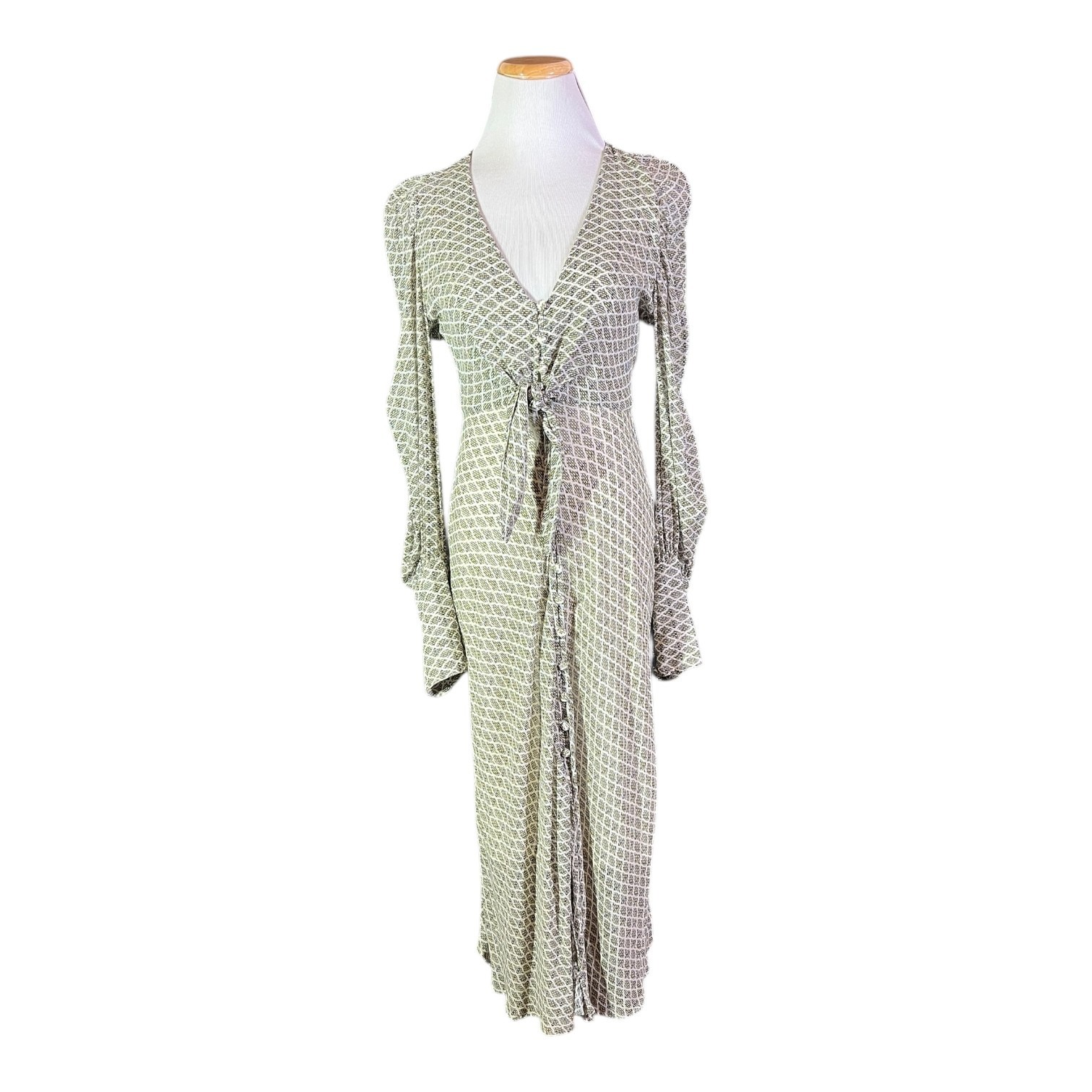 Ghost Size XXS Sheer Bias-Cut Dress Print Tie Front Slip Lining
