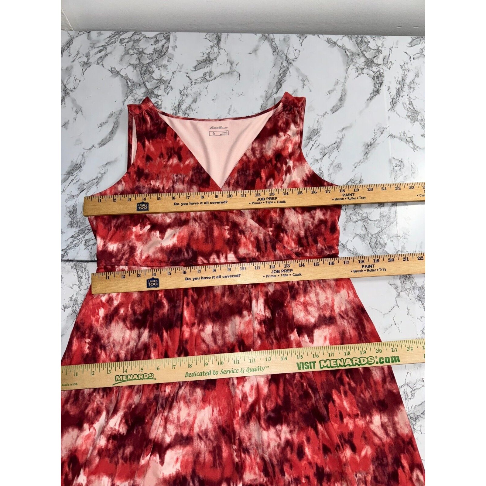 Eddie Bauer Travex Aster Surplice Dress Red Tie Dye Knee Length Size Large