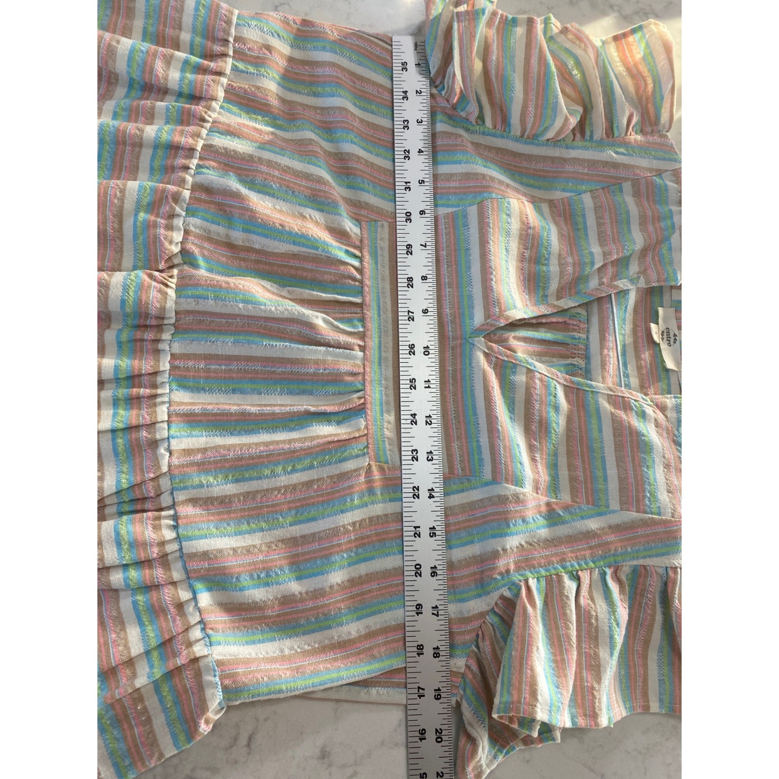 Entro Multi Color Striped Ruffle Sleeve Tiered Babydoll Dress Cottagecore Small