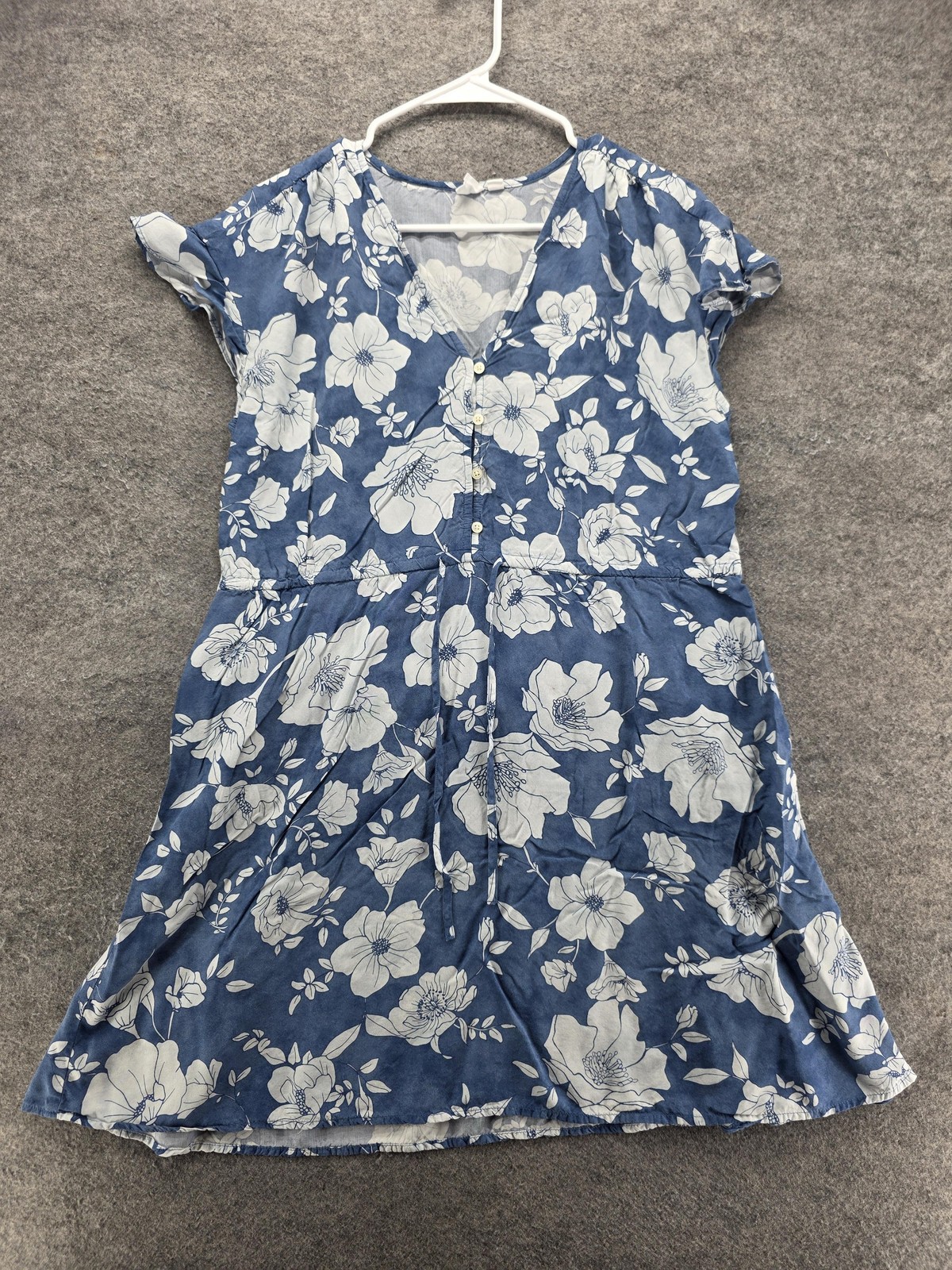 GAP Dress Womens L Blue Floral Fit & Flare V-Neck Button Flutter Sleeve