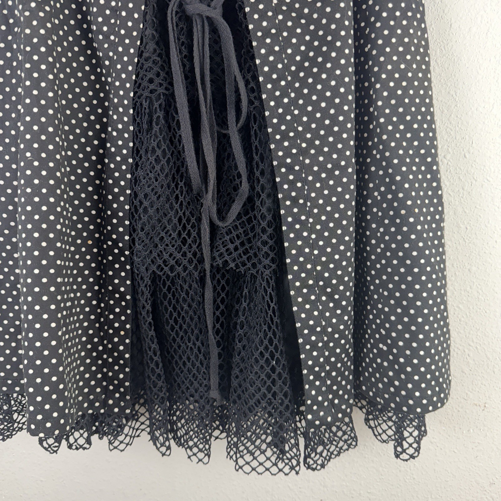 Vintage TRIPP NYC L Black Polka Dot Corset Lace Up Back Tulle Dress y2k Goth