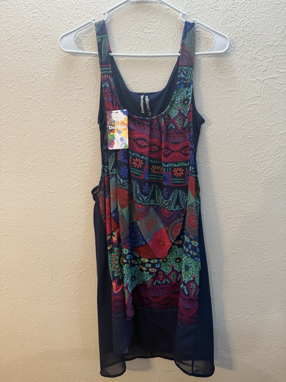 Desigual Women’s 36 Shift Dress Geometric Multicolor Scoop Neck Pockets