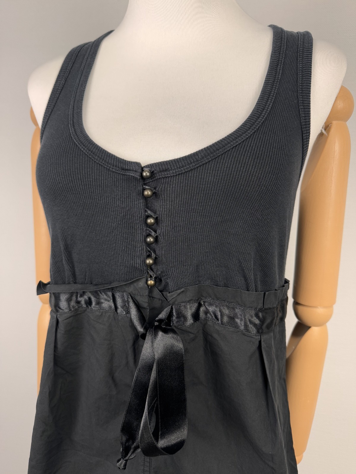 Cop Copine Black Sleeveless Round Neck Buttons Belted Vintage Dress Sz 40