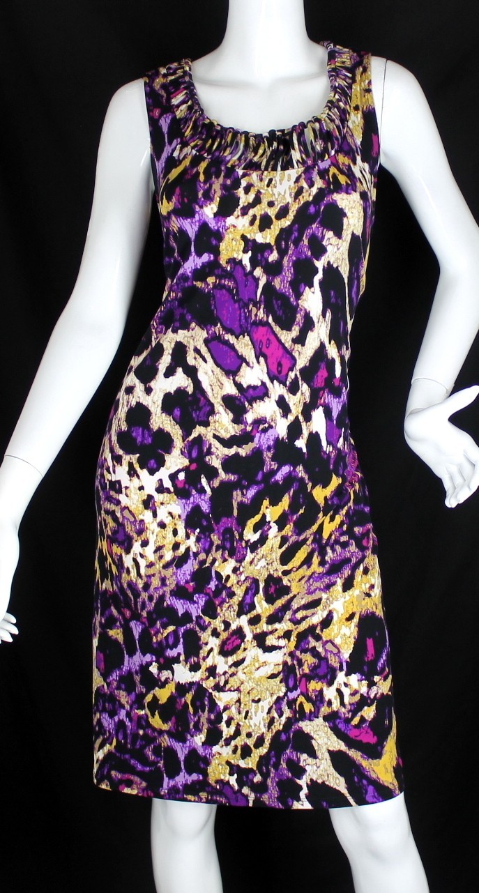 {DANA BUCHMAN} Dress Shift Sz. L Multicolor Pattern Jersey Stretch Summer
