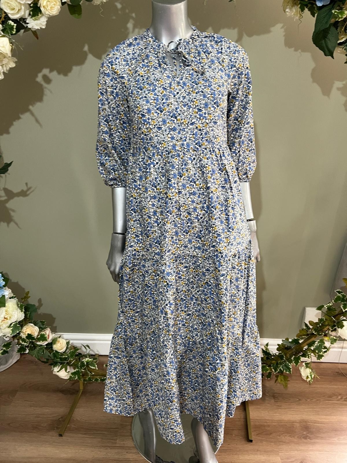 JOULES Melody Midi Dress Size 6 8 10 12 14 16 & 18 Blue Floral Print Tiered NEW