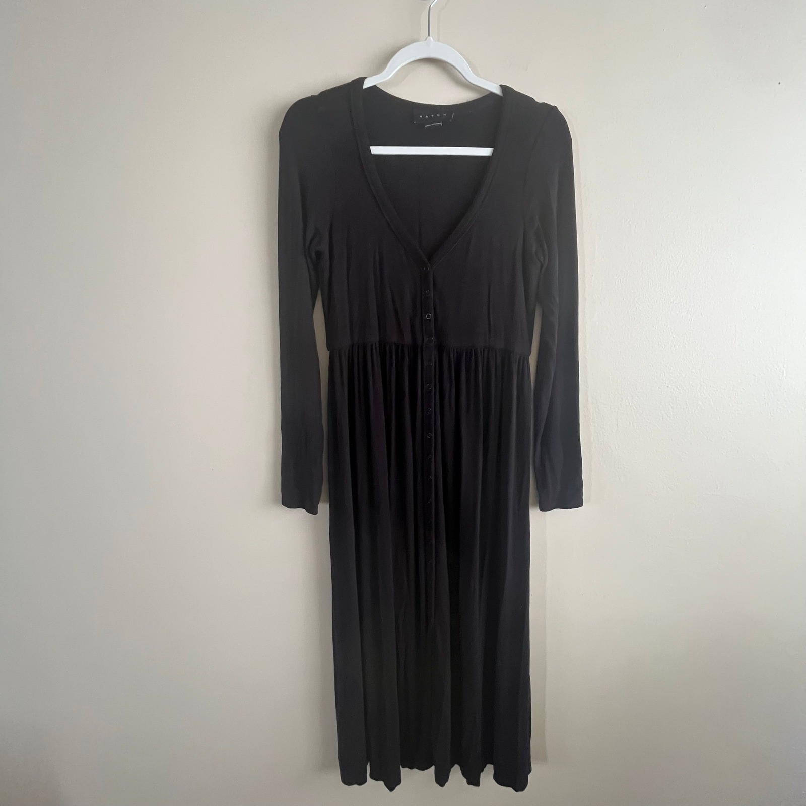 HATCH Maternity Nursing Black Ribbed Snap Dress Size 1 (S) Long Sleeve Midi