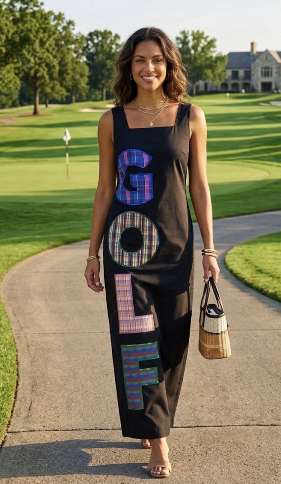 New! QUEEN OF SPARKLES Black and Plaid Golf Maxi Tank Dress XS