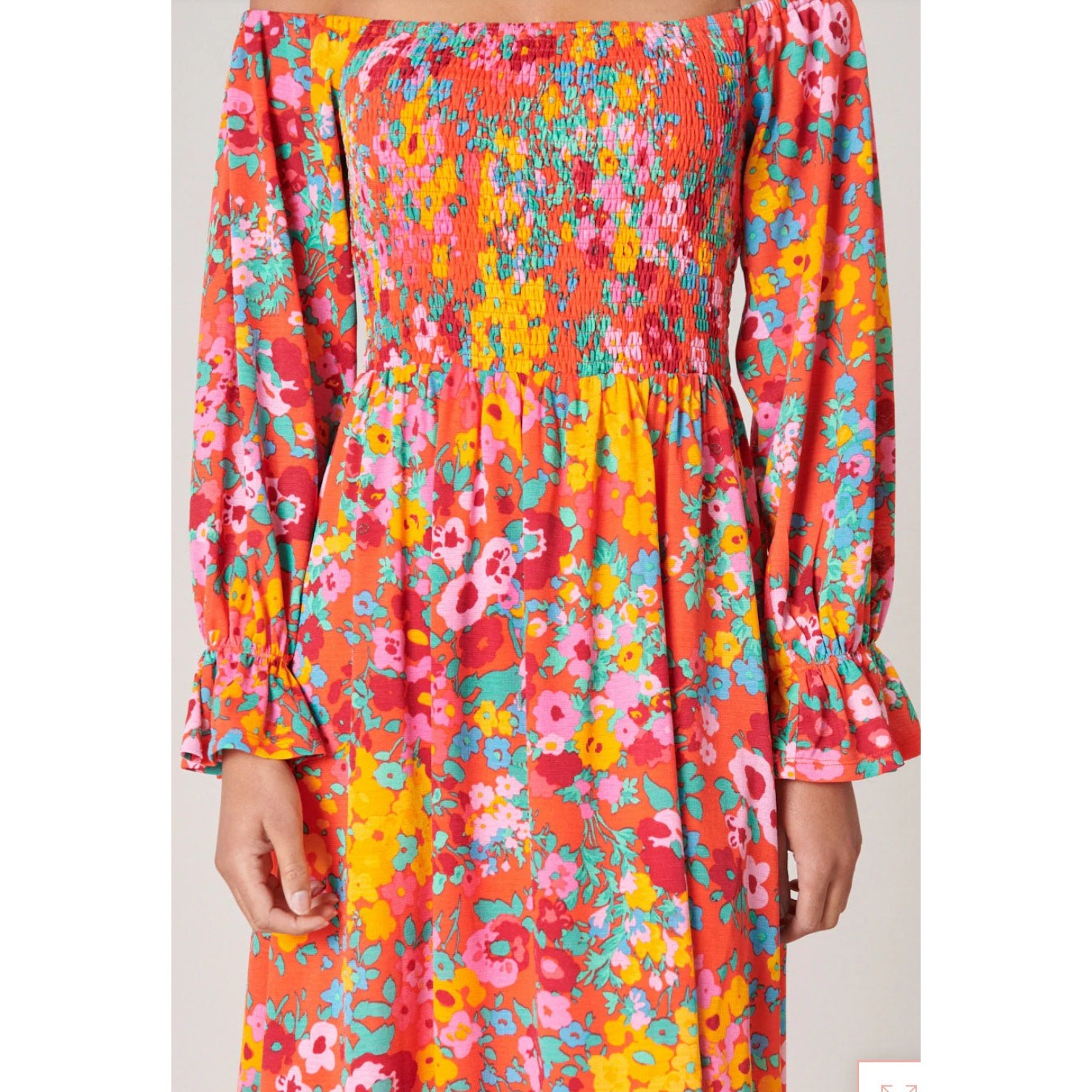 Sugar Lips Francesca Vibrant Wildflower Denni Smocked Midi Dress Size Small
