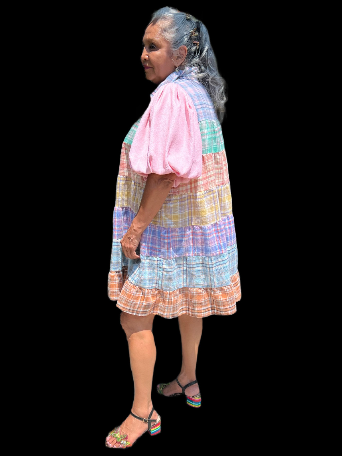 QUEEN OF SPARKLES Dress Sequin Patchwork Ruffle Party Glam L