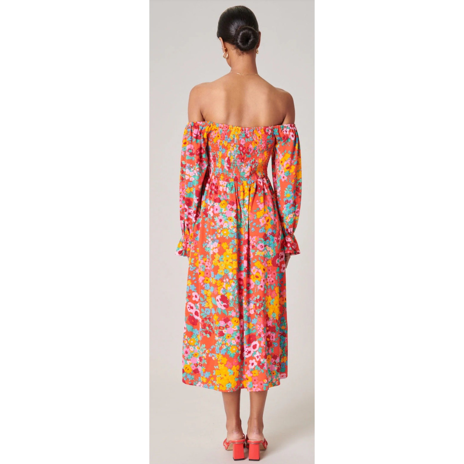 Sugar Lips Francesca Vibrant Wildflower Denni Smocked Midi Dress Size Small