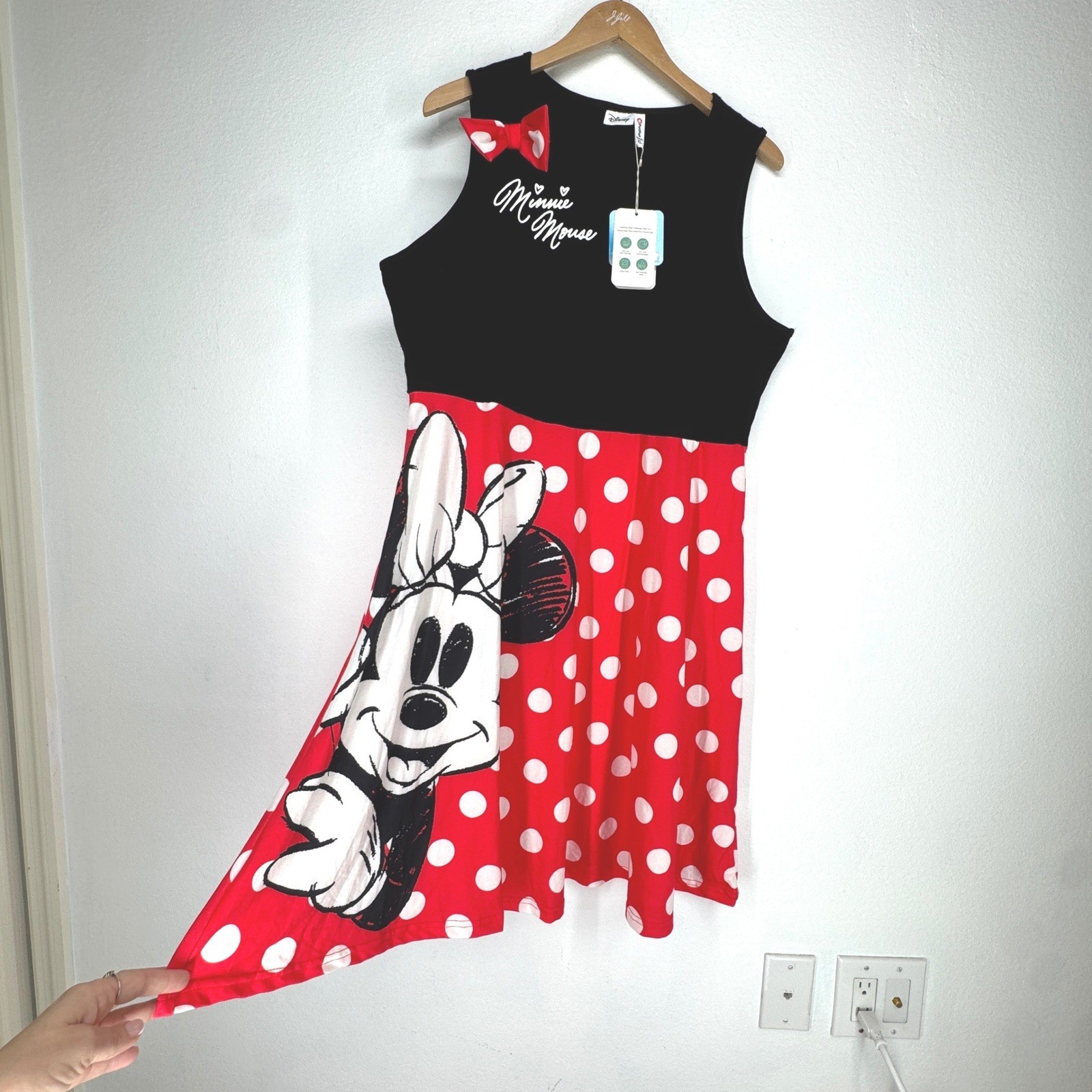 Disney PatPat Minnie Mouse Polka Dot Sleeveless Dress Red Black Women XL NEW