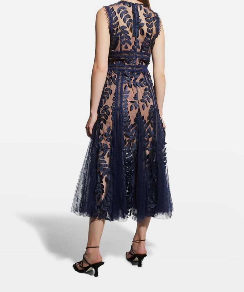 Bronx & Banco Women’s Blue Saba Leaf-Appliqué Lace Midi Dress Size AUS 10/US 6/M