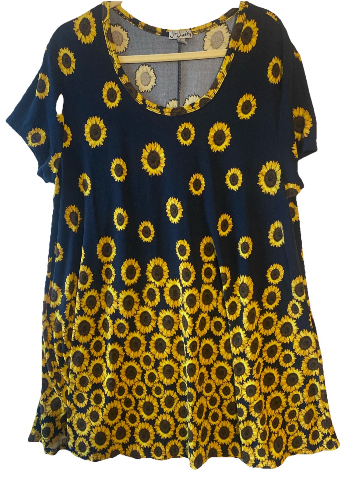 J for Justify sunflower blue sun dress 3x middi length casual soft fun
