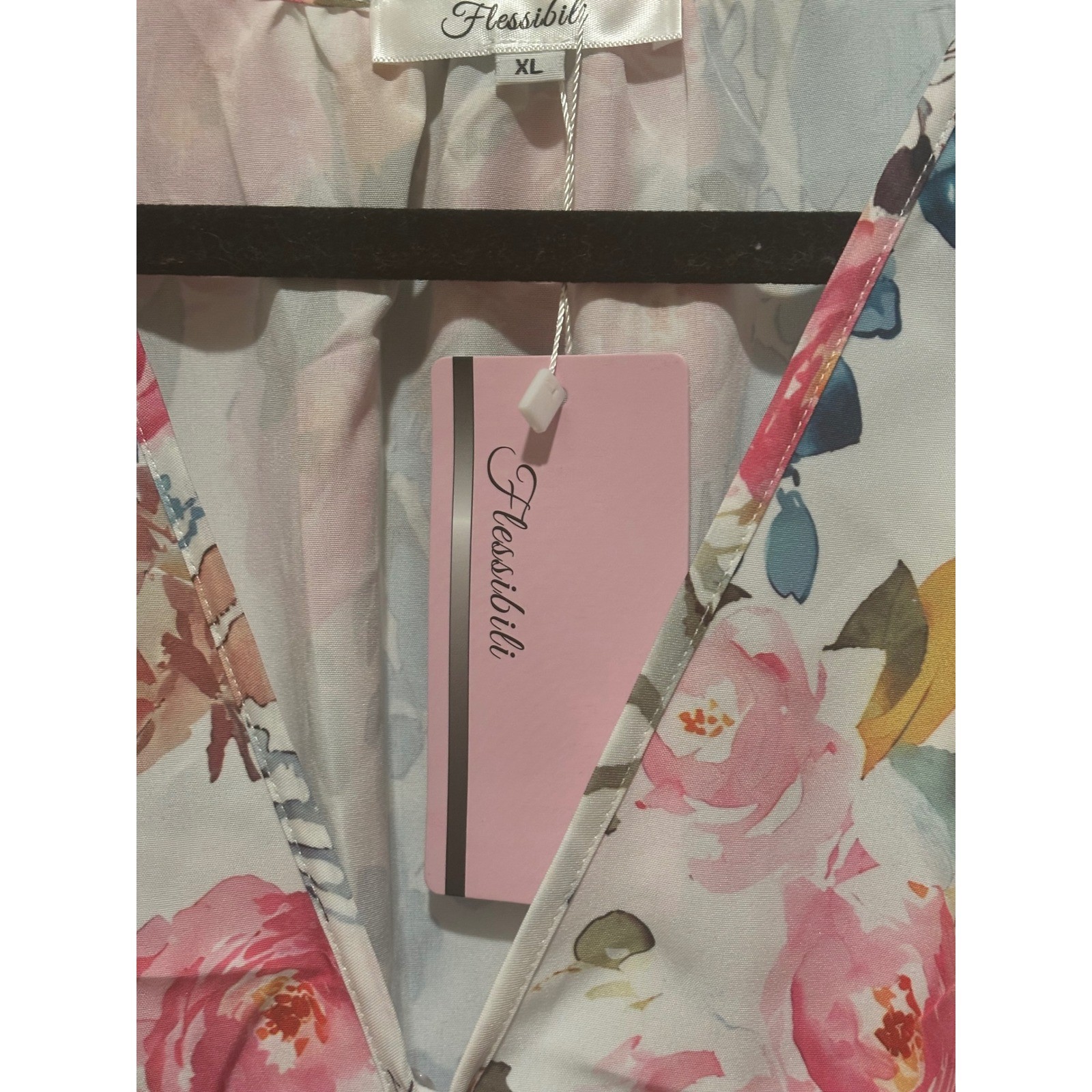 Flessibili Womens XL Floral V-Neck Sleeveless Maxi Dress Blue Pink White NWT