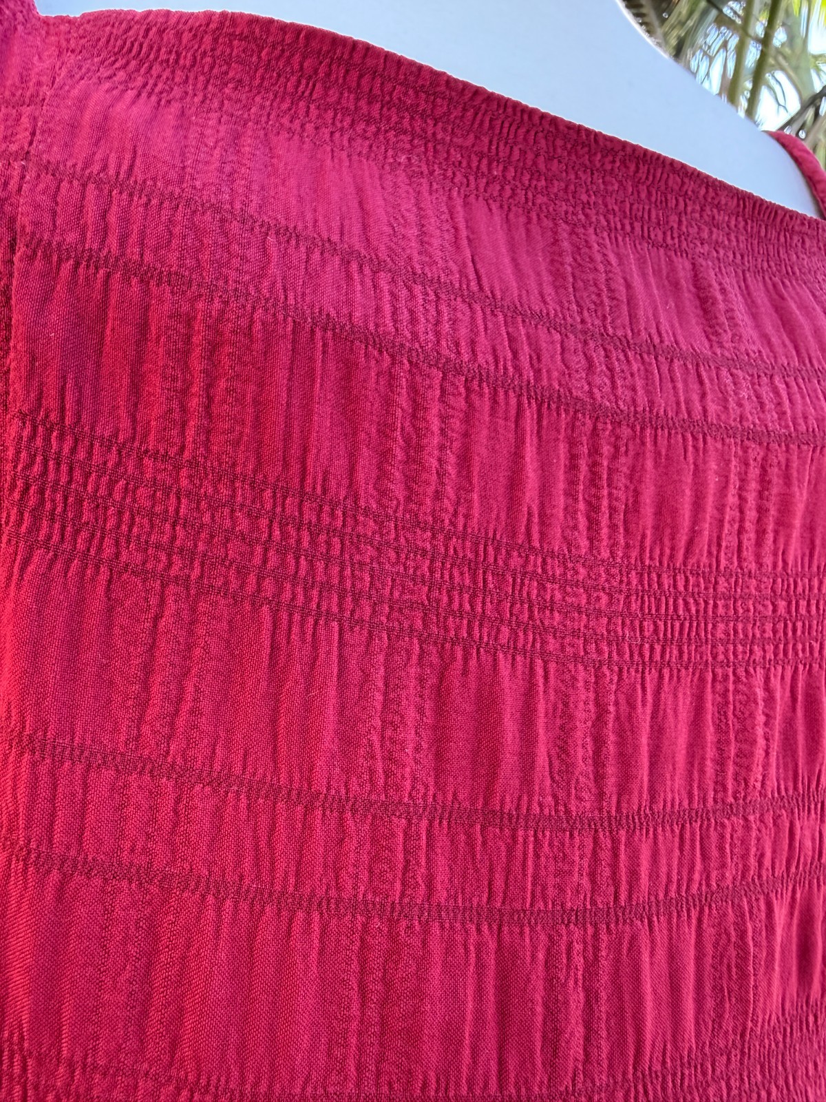 Babydoll Boho Puff Sleeve Smocked Cottagecore Mini Dress Red Size XL Textured