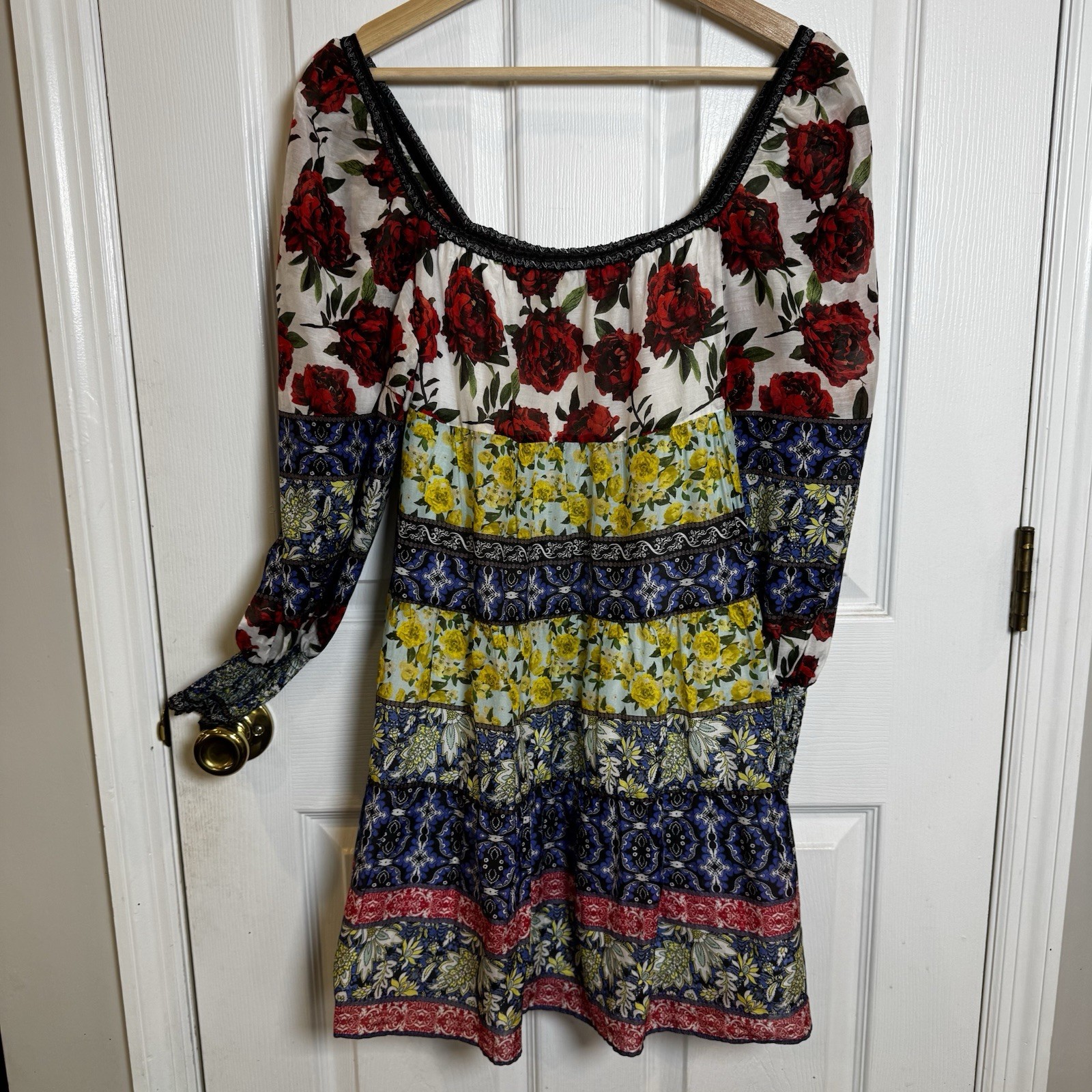 Alice + Olivia Rowan French Quarter Multi Patchwork Floral Silk Blend Dress S