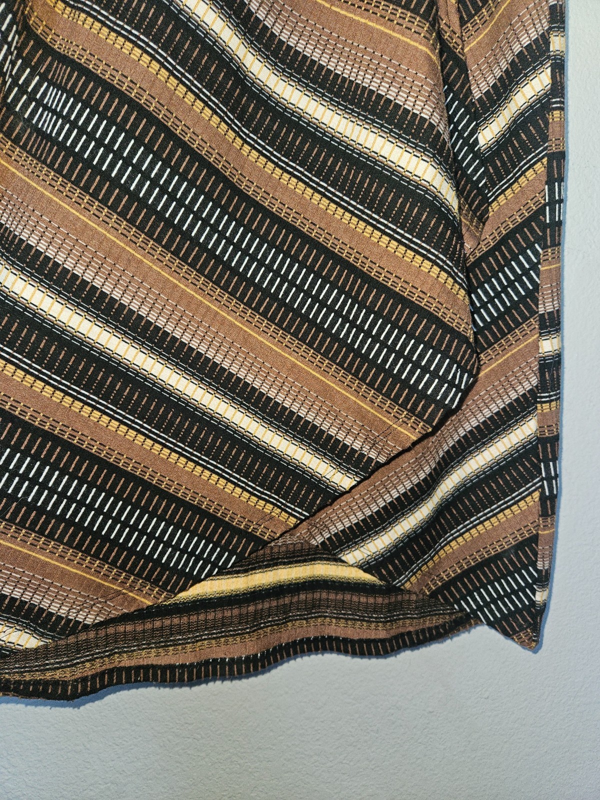 Maeve Striped Wrap Midi Dress XS Textured Brown Black Gold 70s Mod Anthropologie