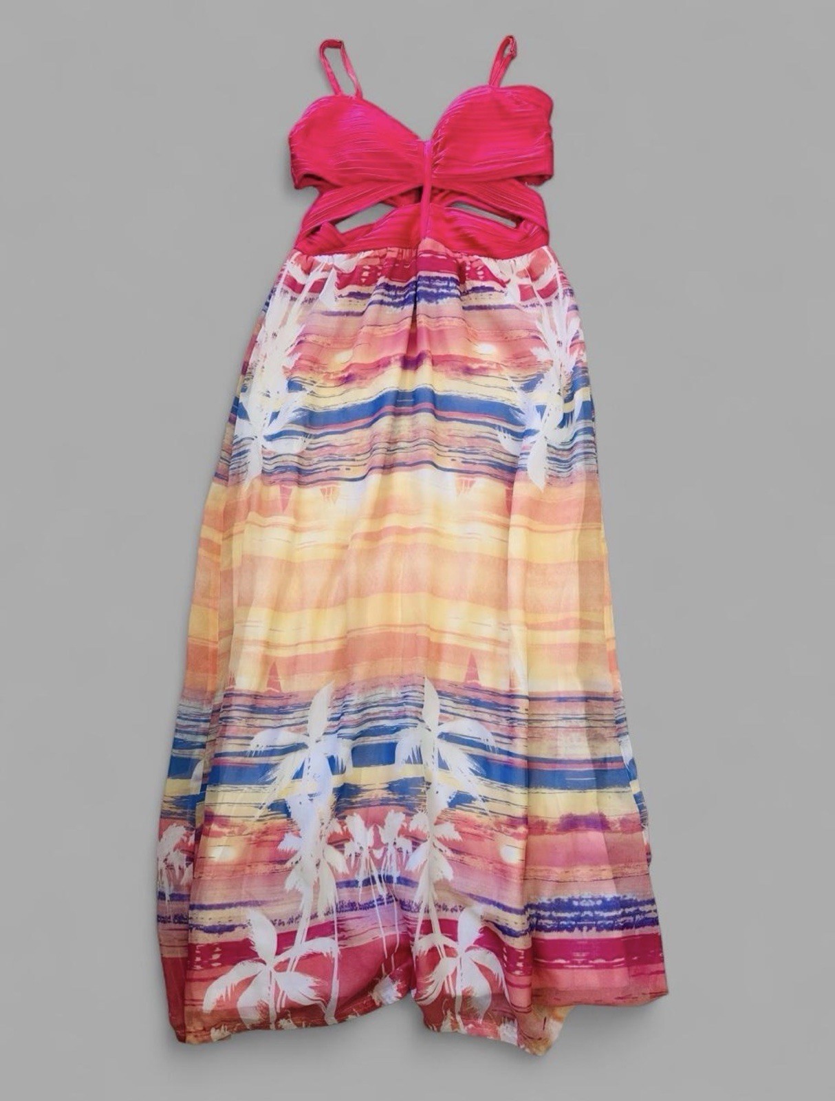 Vintage/Y2k Era 2B Bebe Tropical sunset Palm Tree Dress Size M