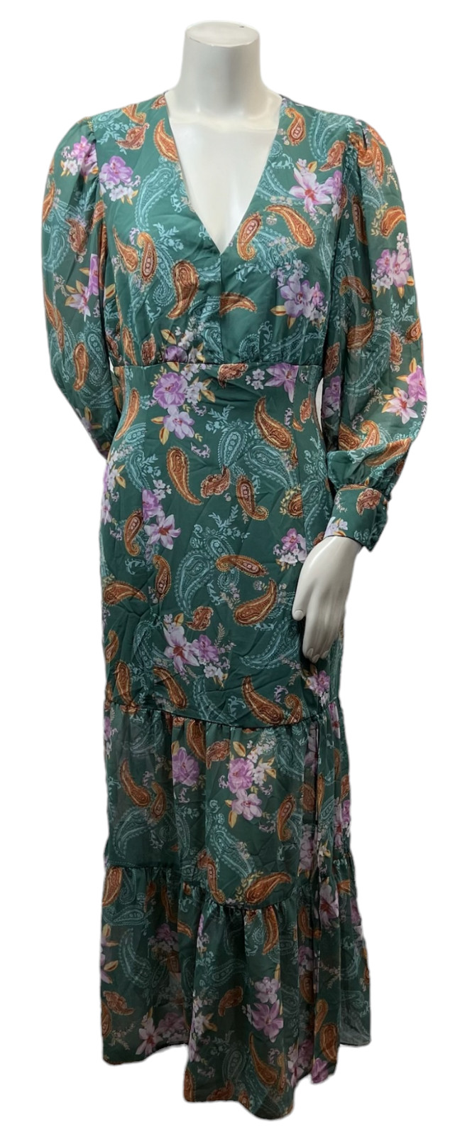 Bar III Dress Womens Size Xlarge Petite PXL Green Floral Paisley Chiffon New