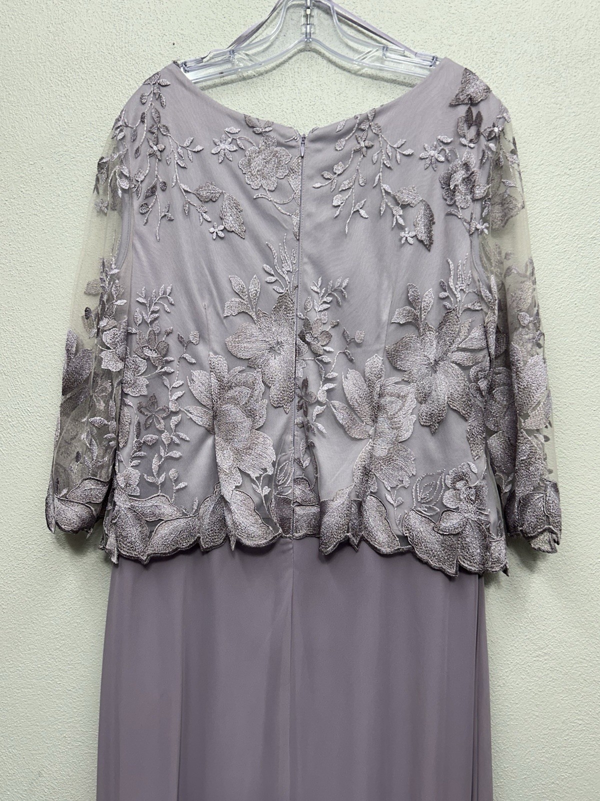Alex Evenings Evening Dress Gown Large Smokey Orchid Lace Bodice 3/4 Sleeve READ