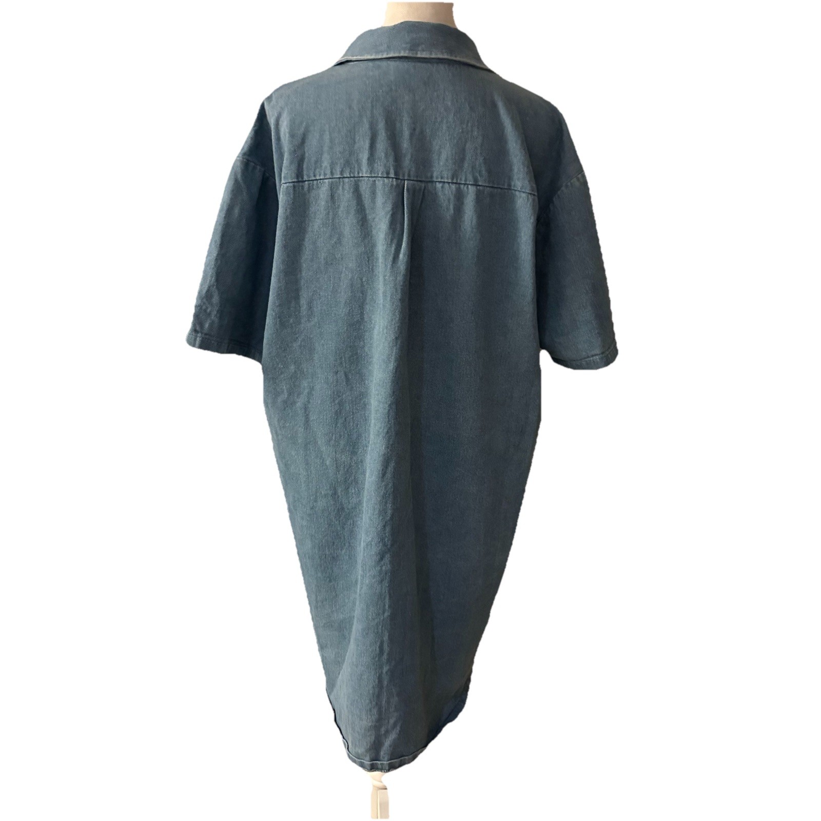 Stussy Dress Blue Denim Button Logo Pockets Women’s Size Large