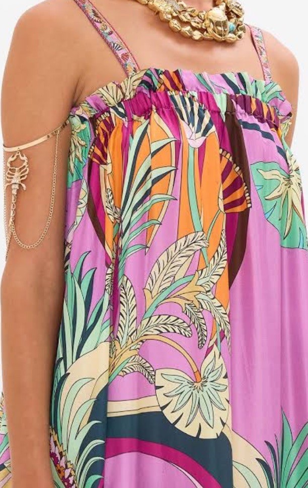 Camilla Wide Strap Sundress Giza Goddess Size M/L Resort Maxi $799 Silk Pink