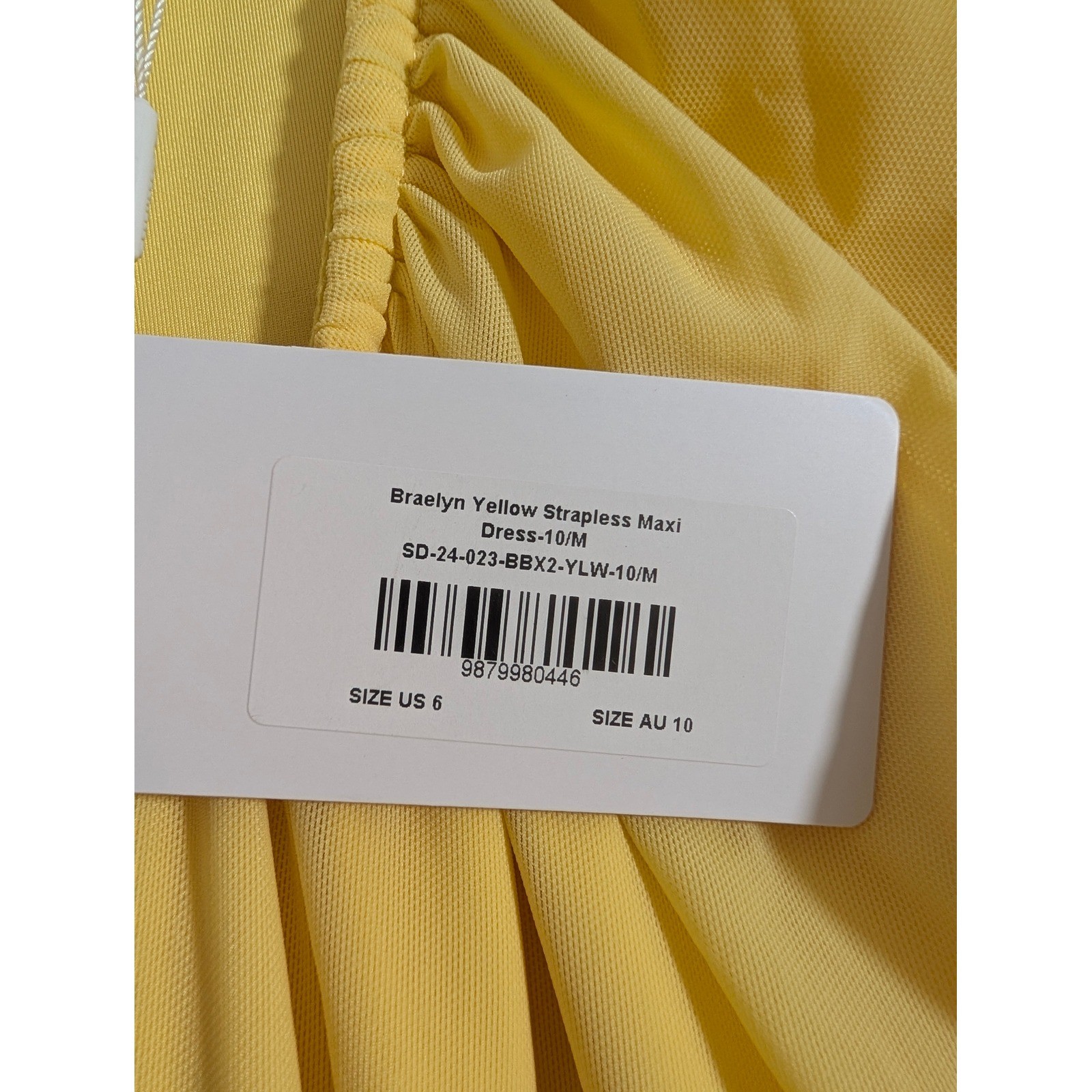 Beginning Boutique Braelyn Strapless Maxi Dress Womens 6 Yellow Mesh Formal Gown