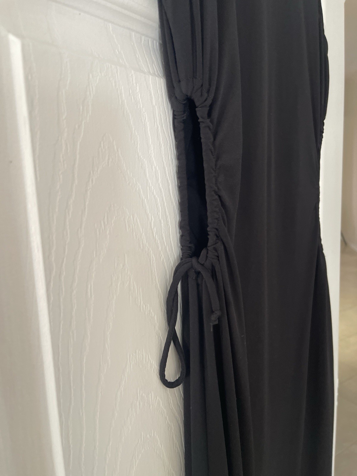 Ambiance Womens L Black Solid Round Neck Ruched Drawstring Sleeveless Midi Dress