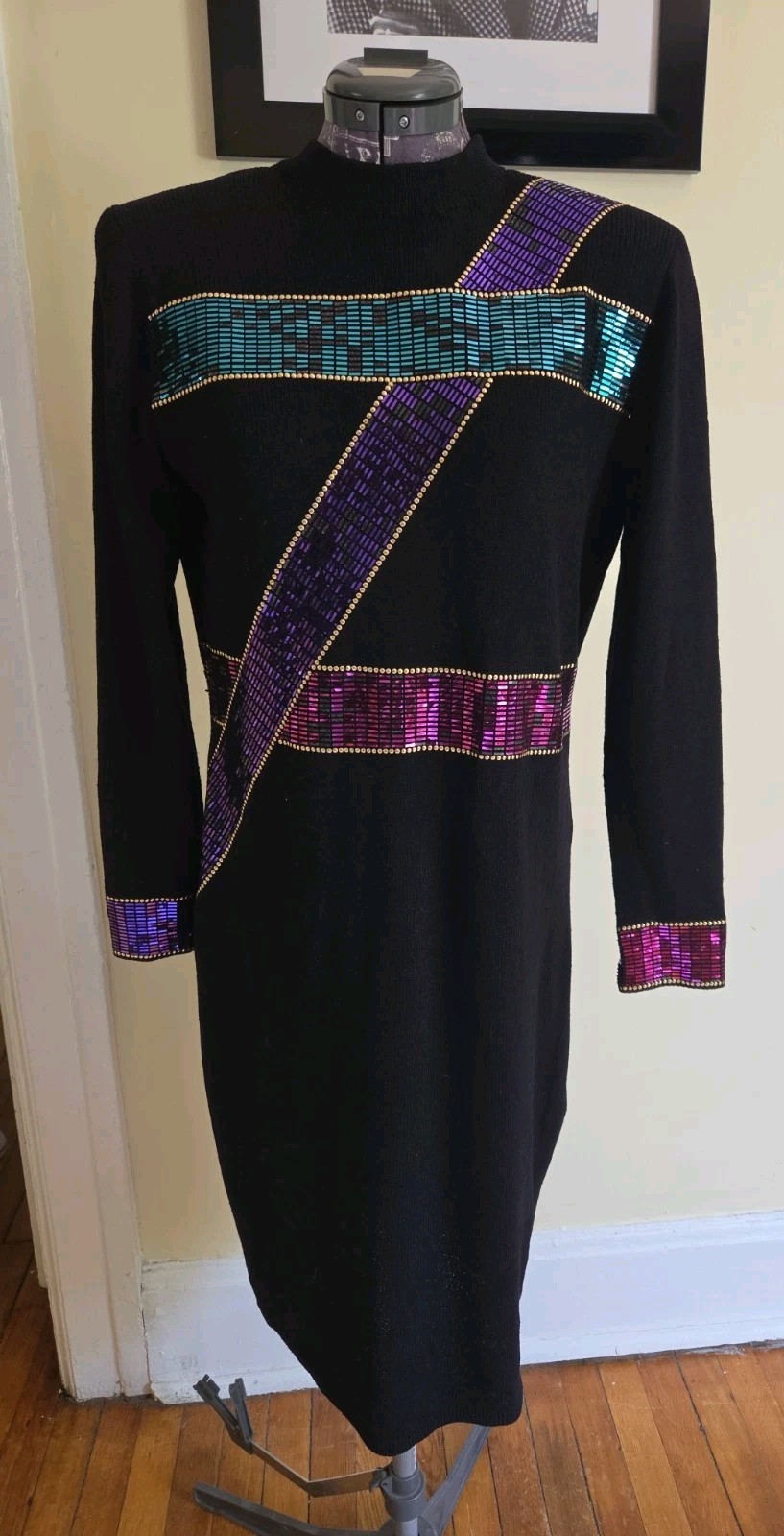 Vintage St. John Evening Paillettes Sequin Knit Dress *SOLD AS IS* PLEASE READ