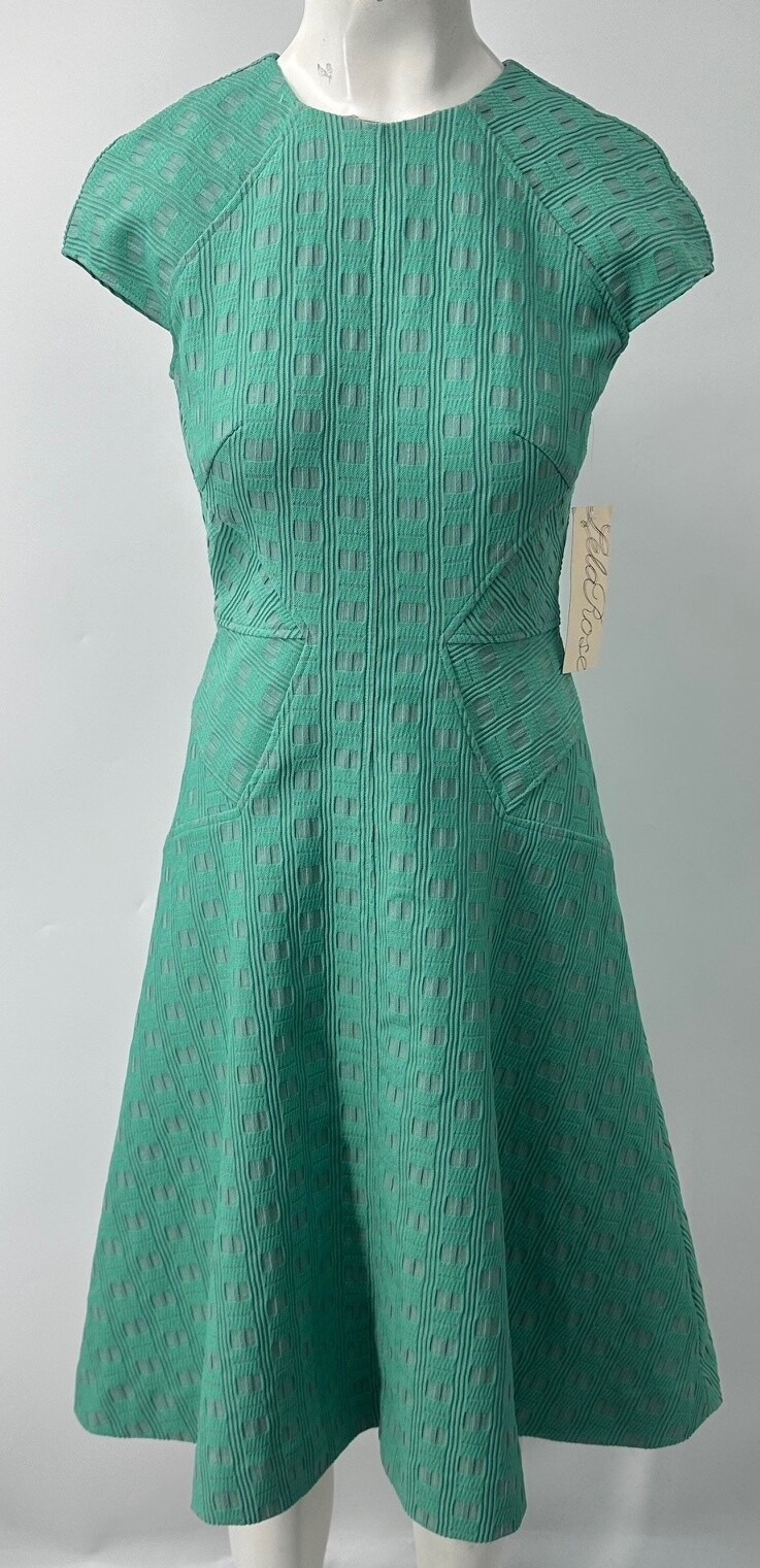 Lela Rose mint green textured geometric cap sleeve fit&flare Blair dress nwt szS