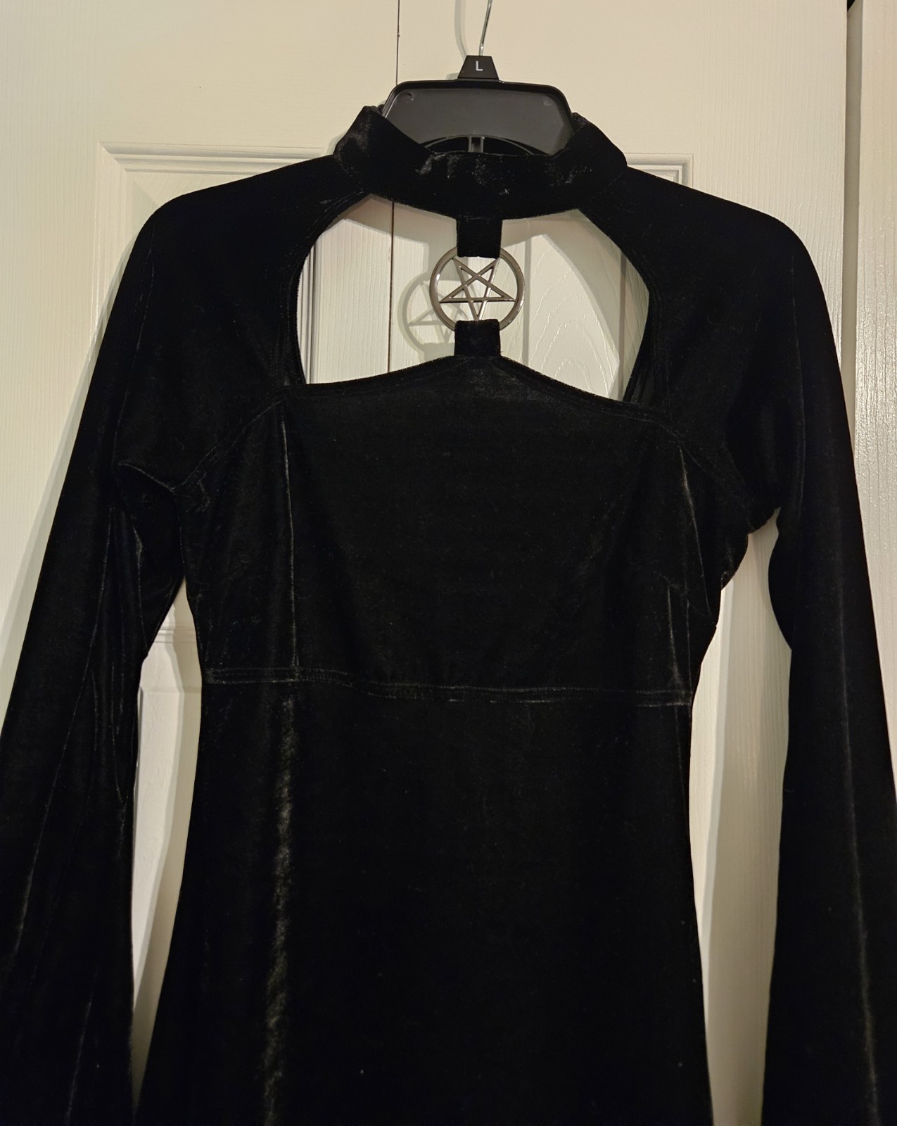 Killstar Black Velvet High Neck Cut-Out Ring Bell Sleeve Mini Dress Size S