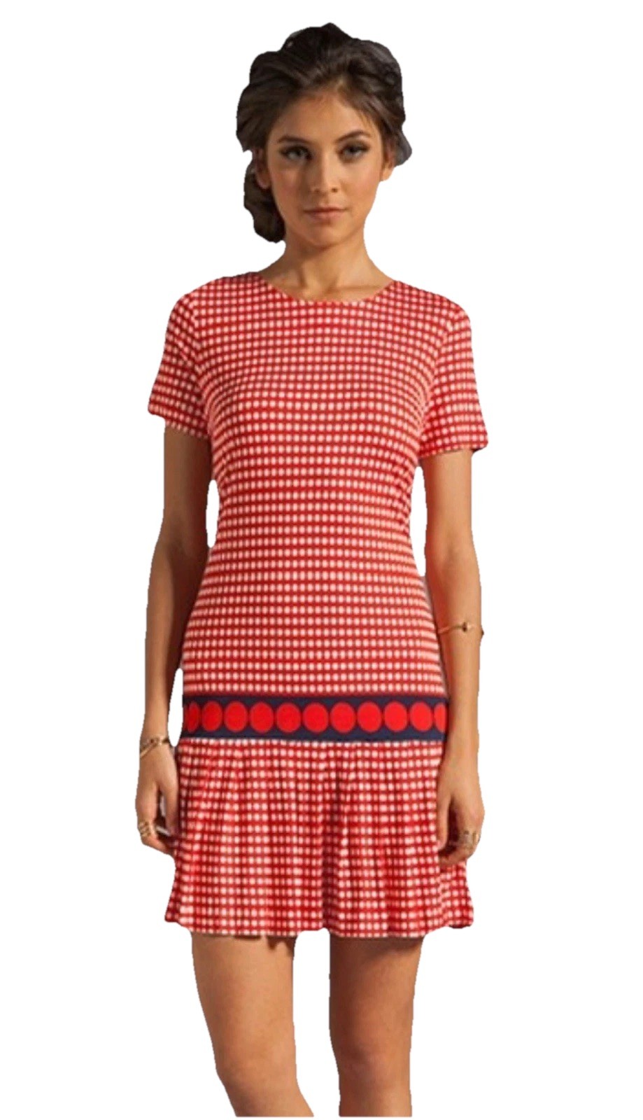 JUICY COUTURE $198 TWILIGHT DOT SILK DRESS Mini SIREN Orange Red White Blue S