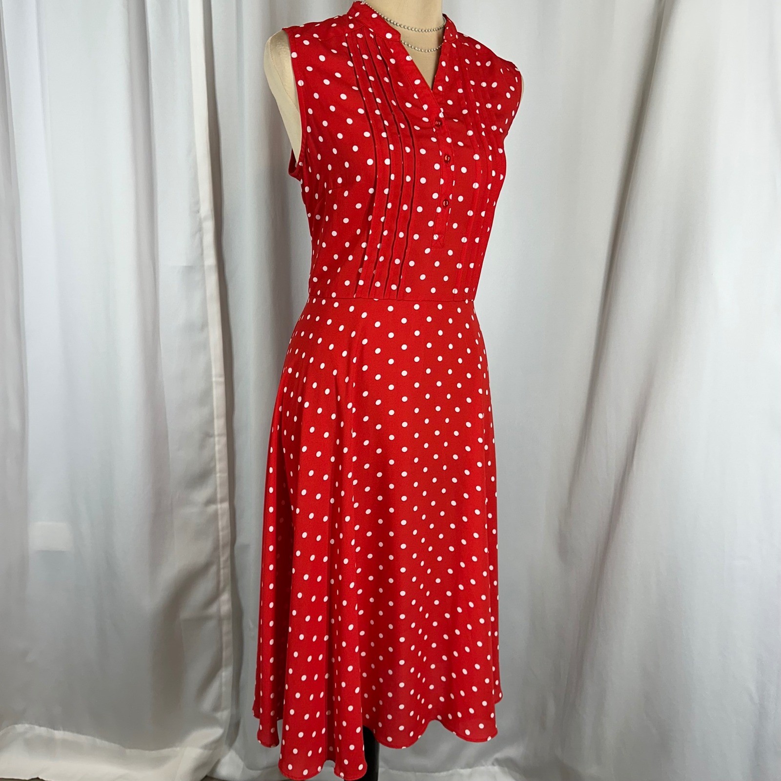 Nanette Lepore Red Polka Dot Dress Size 6 Retro Vintage Style Midi