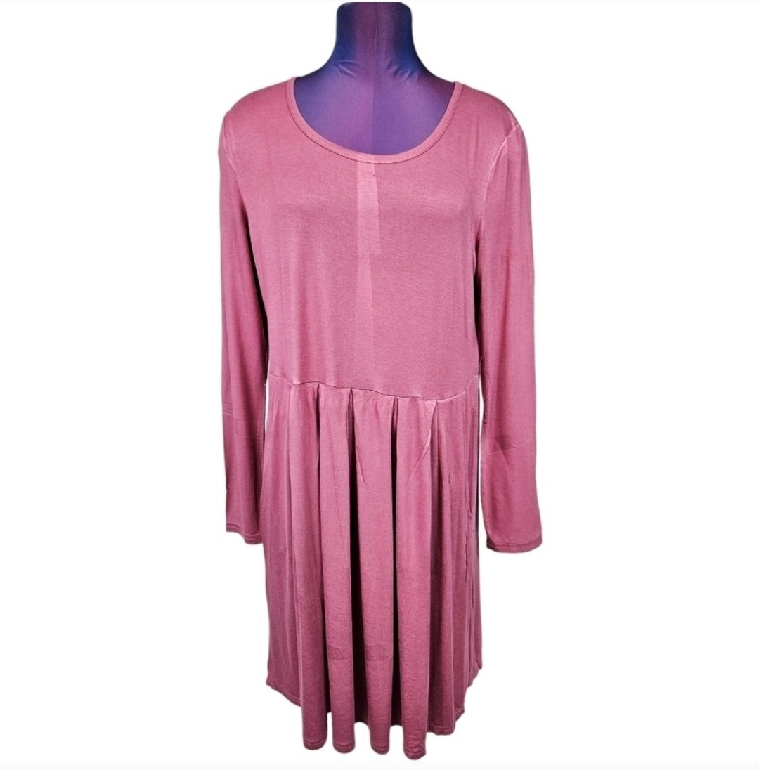 Auselily Raspberry Lightweight Long Sleeve Pleated Skirt Dress Size XL Women i66