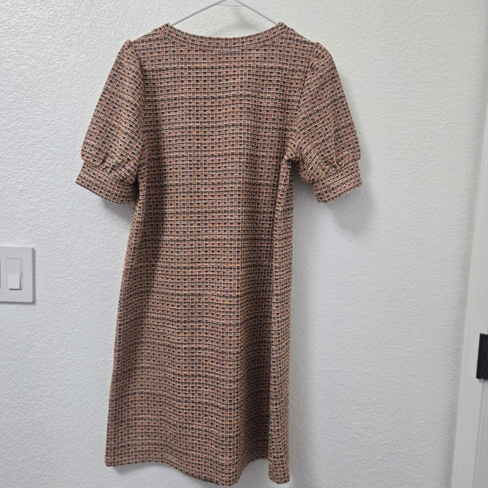 LOFT Outlet Tweed Dress Puff Sleeve Pink Multi Color Women’s Size M