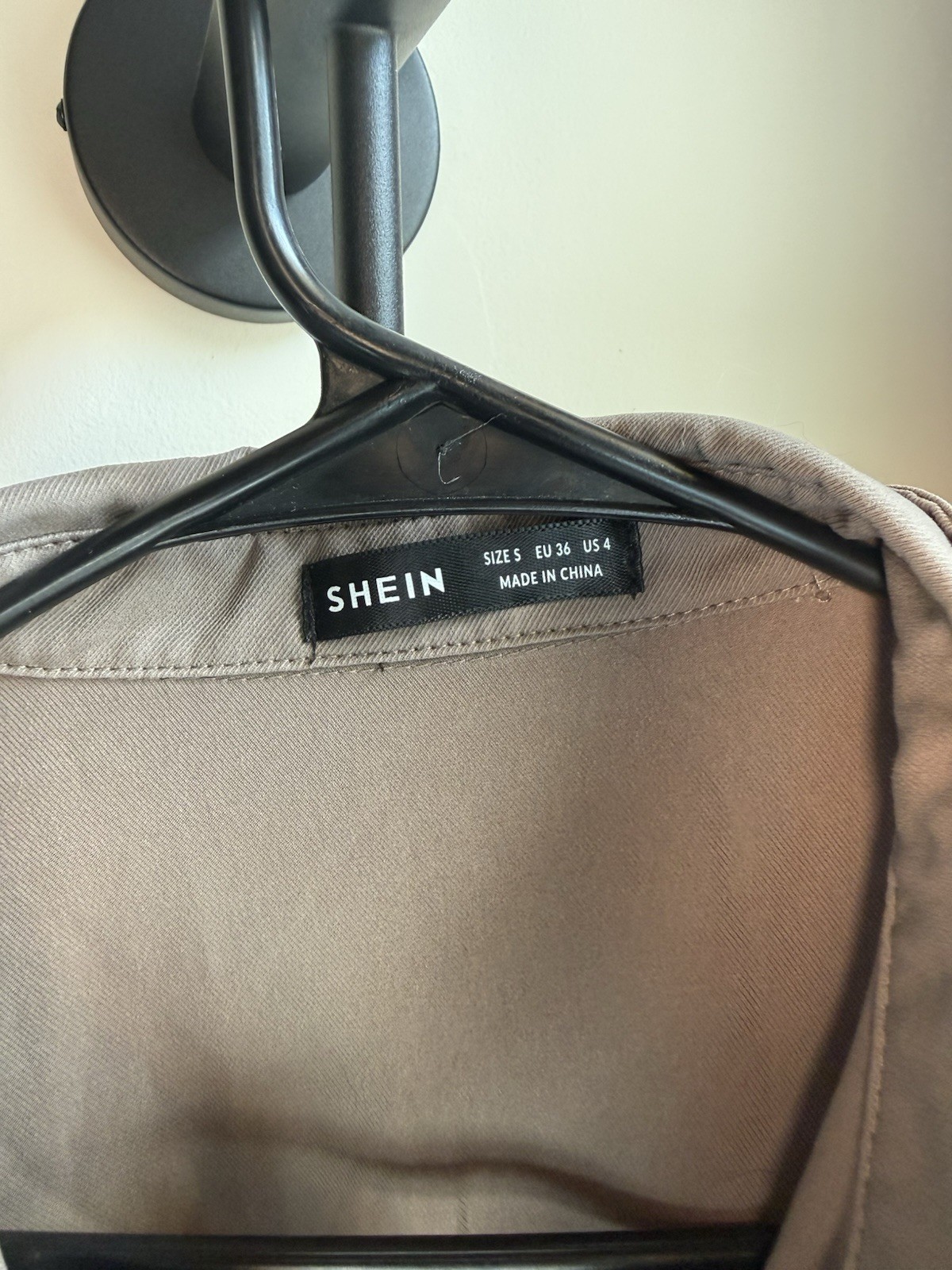 SHEIN Women’s Gray Solid Satin Collared Button-Up Blouse Dress Sleeve Size S
